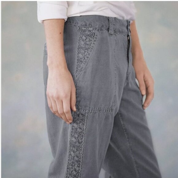 Sundance Organia Lace Trim Linen blend Roll-up Pants Grey size 14 - Picture 4 of 14